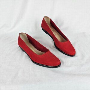 Vintage Ferragamo Red Suede Ballet Flats